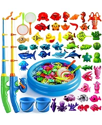 Gnuadz 51 Fishes Fishing Game Water Table Bath Toy Pole Rod Net Floating Fish Outdoor Kids Gift