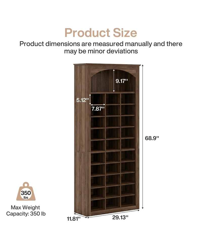 Tribesigns Tall Shoe Cabinet, 30-Cube Large Capacity Shoe Organizer with Arched Display Shelf, Rustic Entryway Storage