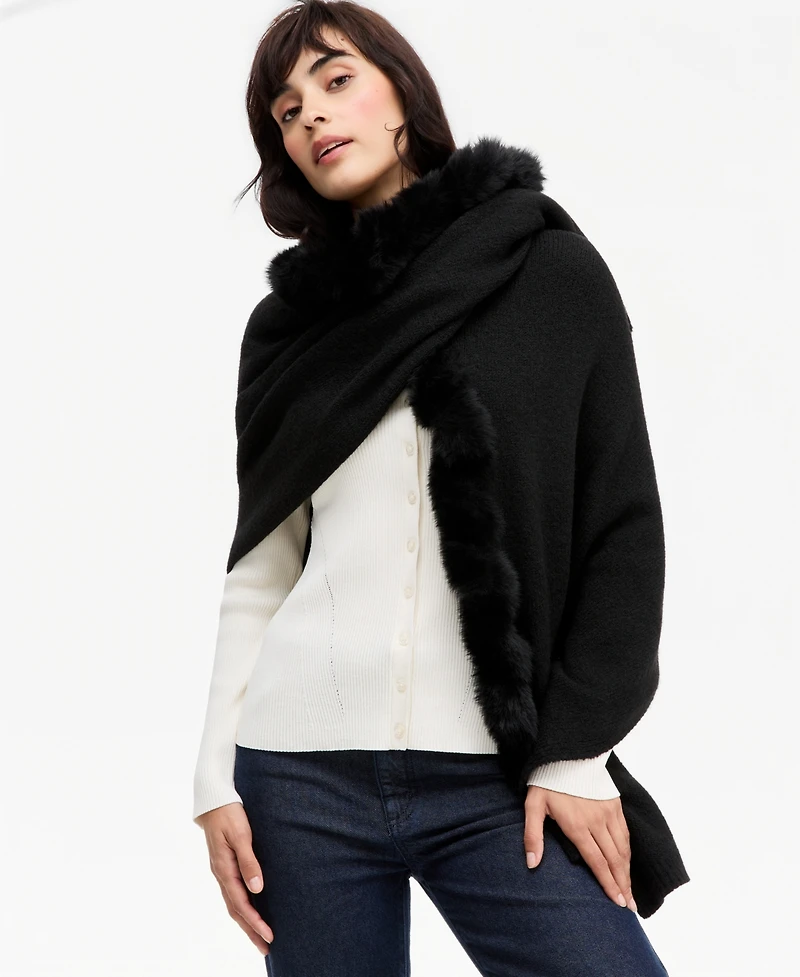 I.n.c. International Concepts Women's Knit Twisted Faux-Fur-Trim Wrap, Macy's Exclusive