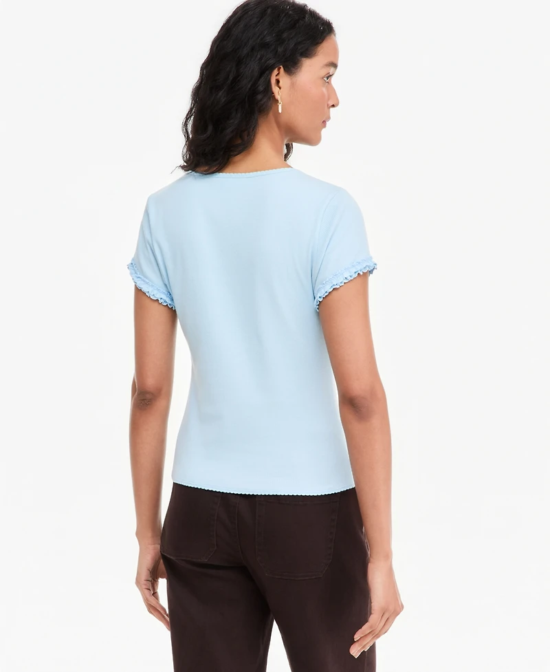 On 34th Women's Ruffle-Trim Button-Front Short-Sleeve Ribbed Top, Macy's Exclusive