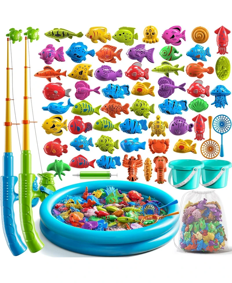 Gnuadz 60PCS Kids Fishing Pool Game Set Inflatable Rod Net Floating Fish Toy