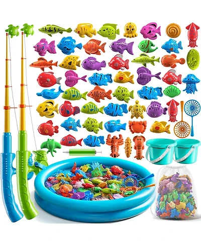 Gnuadz 60PCS Kids Fishing Pool Game Set Inflatable Rod Net Floating Fish Toy