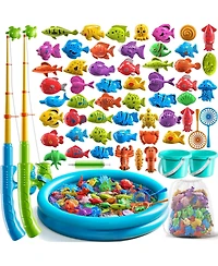 Gnuadz 60PCS Kids Fishing Pool Game Set Inflatable Rod Net Floating Fish Toy