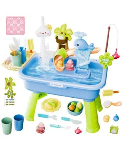 Gnuadz 4 In 1 Water Table Kids Kitchen Sink Fishing Play Set