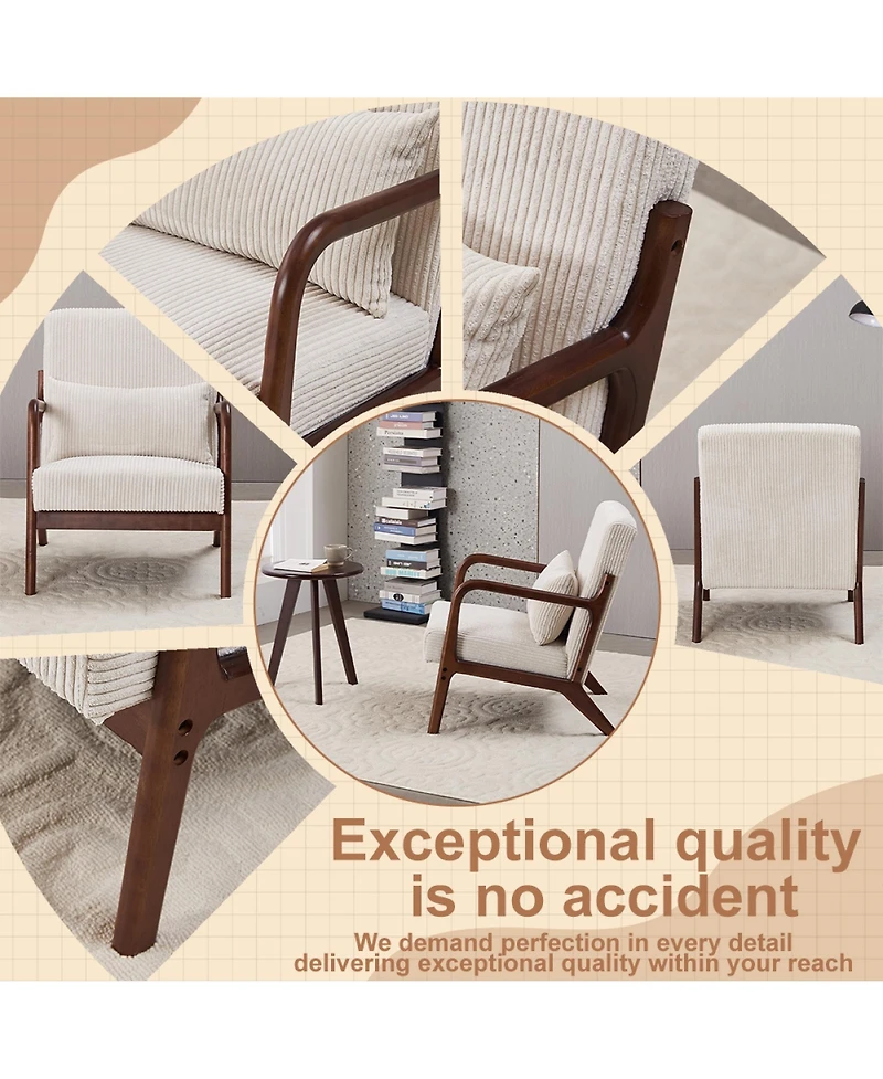 Rainsken Accent Chair with Side Table, Mid-Century Modern Upholstered and Coffee Table Set for Living Room, Bedroom