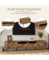 Rainsken 80" Mid Century Tv Stand, with 2 Drawers, 2 Doors, and Open Space, for TVs Up to 85", Media Console, for Living room, Bedroom, Home Theatre