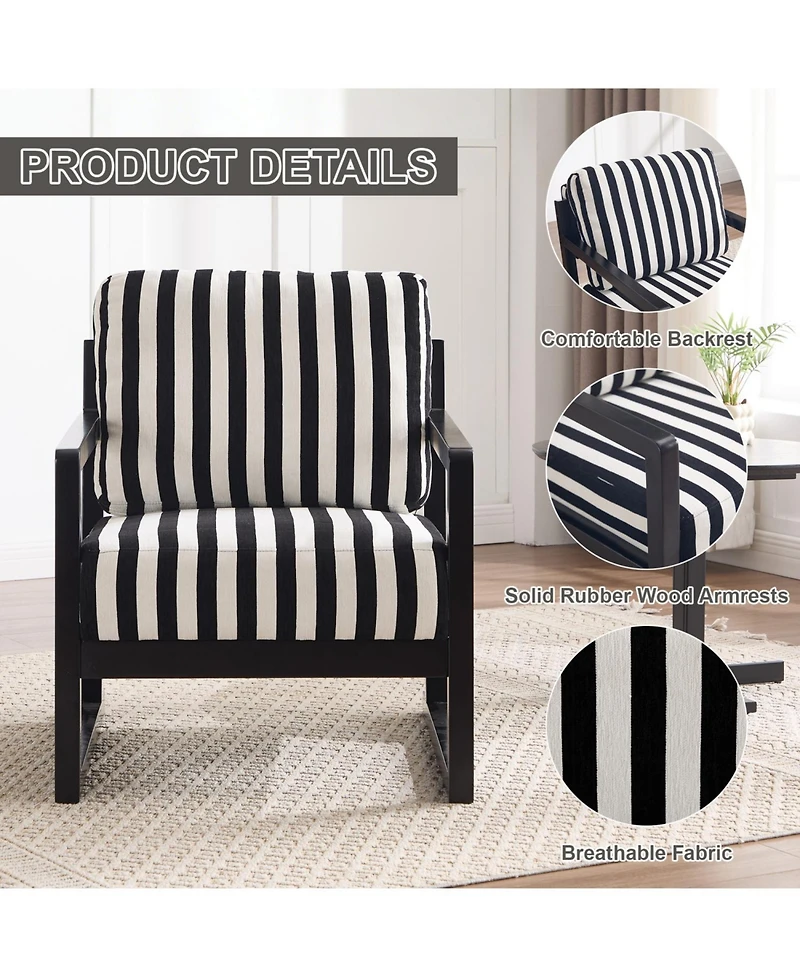 Rainsken Stripe Accent Chair, Modern Upholstered Armchair in Fabric, For Living Room Bedroom Apartment, Easy Assembly
