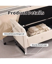 Rainsken Storage Ottoman, 67.91" Velvet Upholstered End of Bed Bench with Armrests for Living Room, Entryway