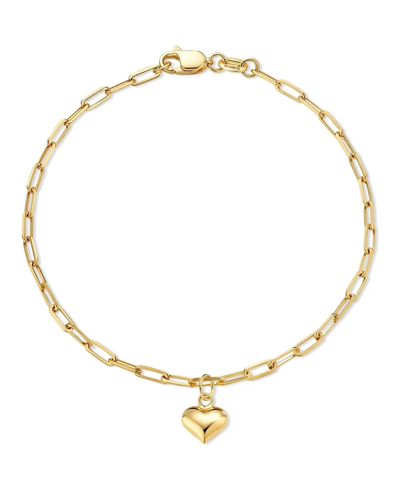Devata Heart Charm Paperclip Chain Bracelet in 14K Gold