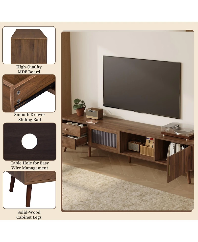 Rainsken Mid-Century Modern Tv Stand, 76" Media Console, for 60-85 inches Tv, Entertainment Center with Storage, for Bedroom Living Room