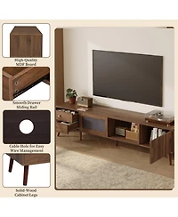 Rainsken Mid-Century Modern Tv Stand, 76" Media Console, for 60-85 inches Tv, Entertainment Center with Storage, for Bedroom Living Room