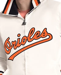 Starter Men's White Baltimore Orioles The Captain Cooperstown Logo Full-Zip Varsity Jacket