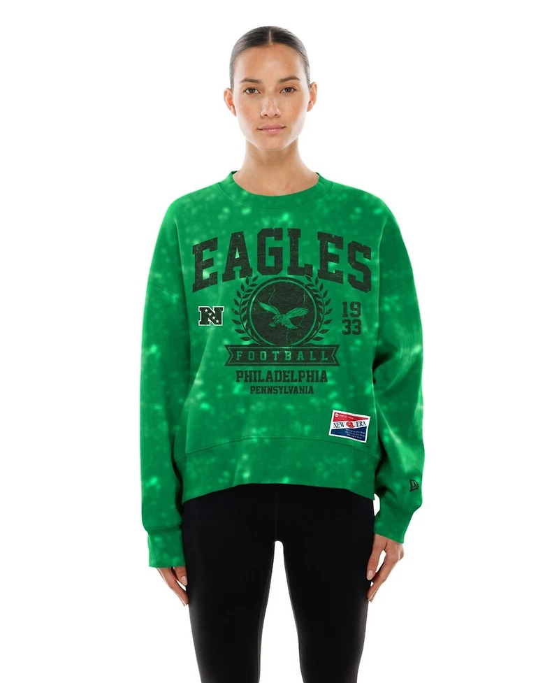New Era Women's Kelly Green Philadelphia Eagles Throwback Oversized Boxy Sweatshirt