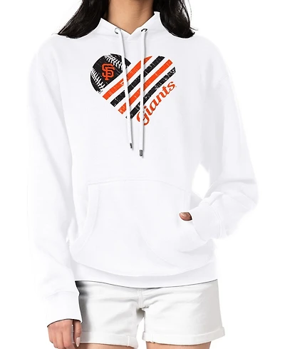 G-iii 4Her by Carl Banks Women's White San Francisco Giants Heart Fleece Pullover Hoodie
