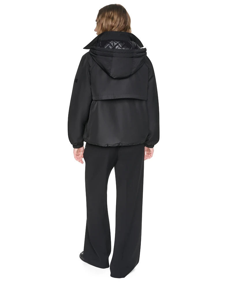 Dkny Women's Hooded Bubble Hem Rain jacket