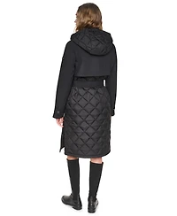 Dkny Women's Belted Trench with Hooded Bib Coat