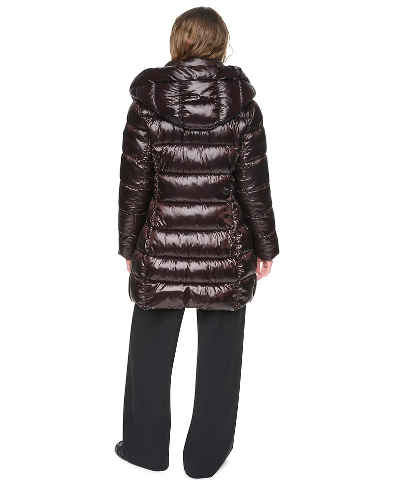 Dkny Women's Pearlized Hooded Walker with Bib Coat