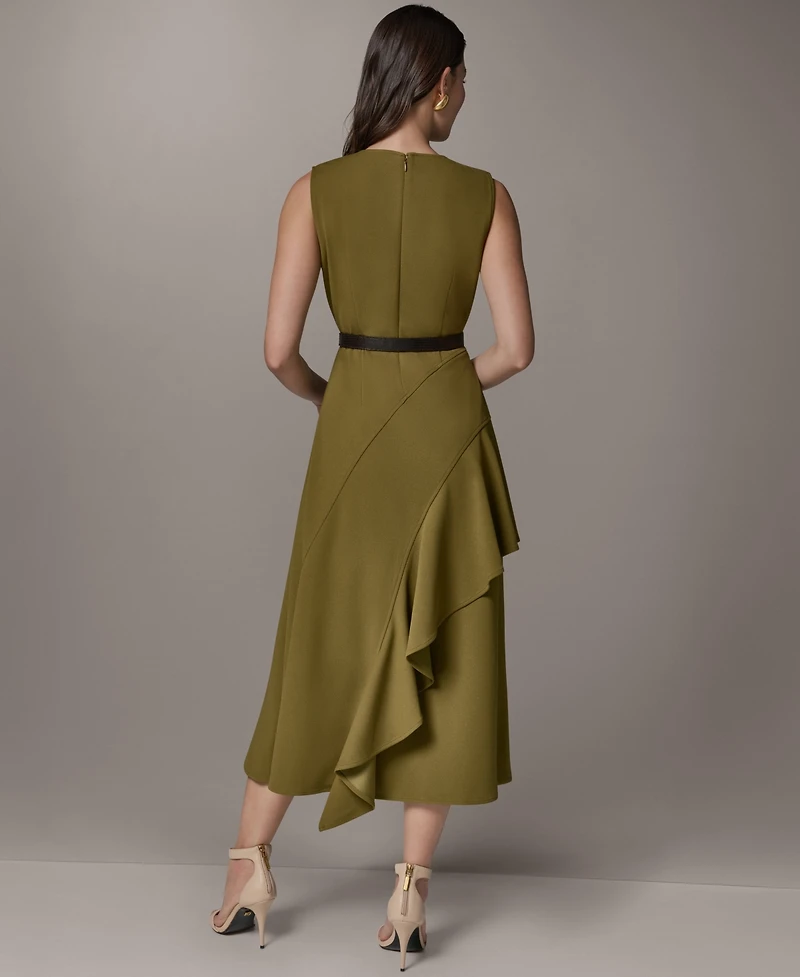 Donna Karan New York Women's Sleeveless Asymmetrical Belted Midi Dress