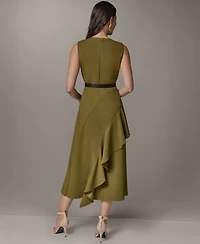Donna Karan New York Women's Sleeveless Asymmetrical Belted Midi Dress