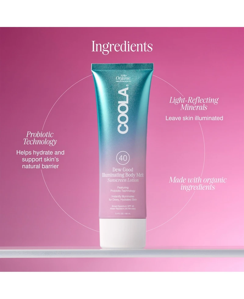 Coola Dew Good Illuminating Body Melt Sunscreen Lotion Spf 40, 3.4 oz.
