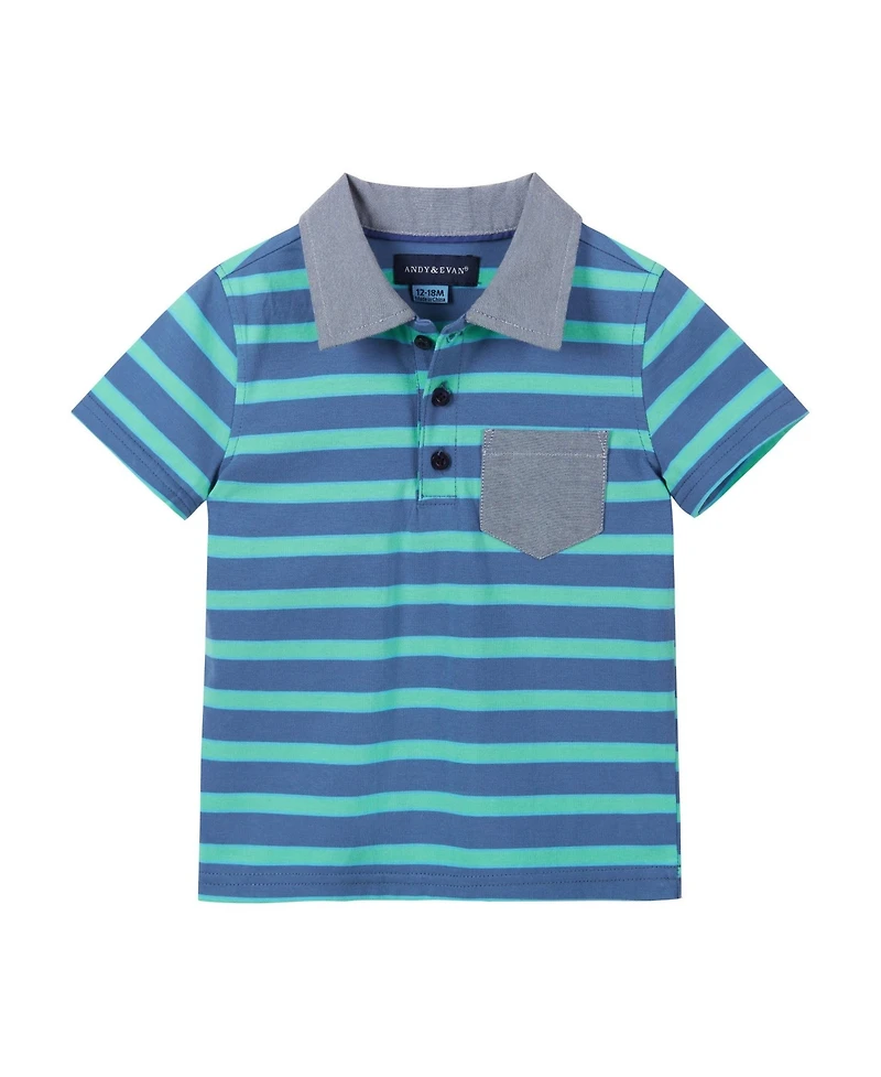 Andy & Evan Baby Boys Blue Stripe Pique Polo Set