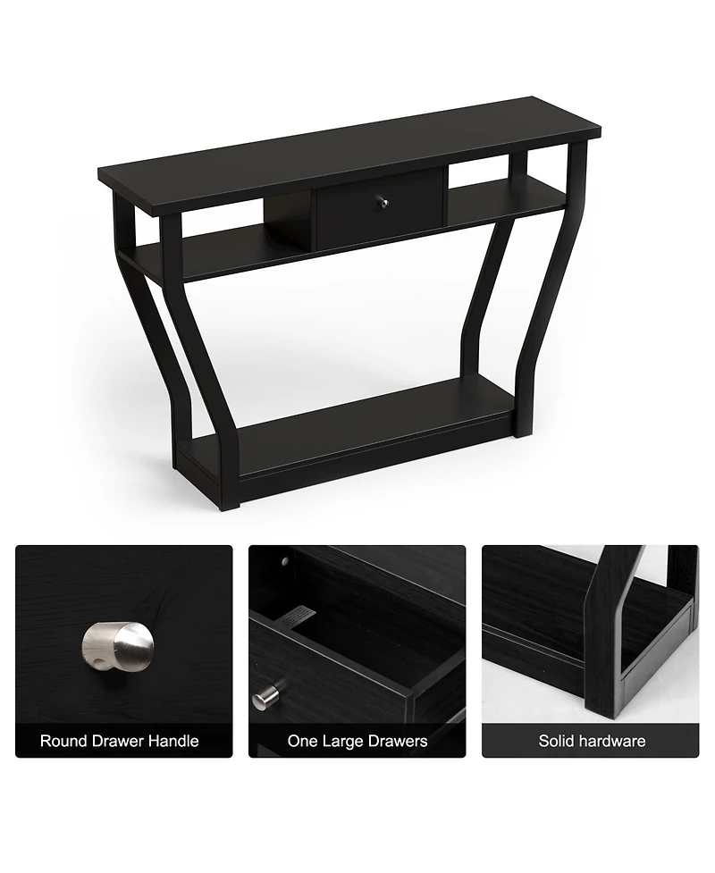 Gouun Curved Frame Modern Console Table with Storage Drawer and Three-Tier Shelf