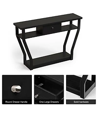 Gouun Curved Frame Modern Console Table with Storage Drawer and Three-Tier Shelf