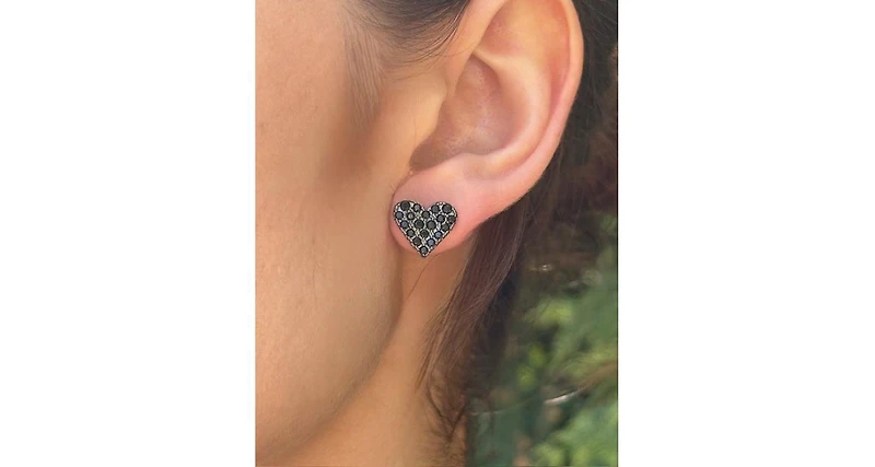 Suzy Levian New York Sterling Silver Cubic Zirconia Pave Heart Stud Earrings