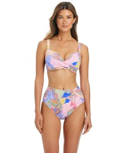 Bleu By Rod Beattie Womens Twist Front Underwire Bikini Top High Waist Ruched Sarong Hipster Swim Bottoms