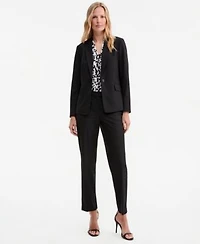 Kasper Womens Washable Notch Collar One Button Jacket Printed Knot Neck Sleeveless Blouse Mid Rise Fly Front Slim Pants