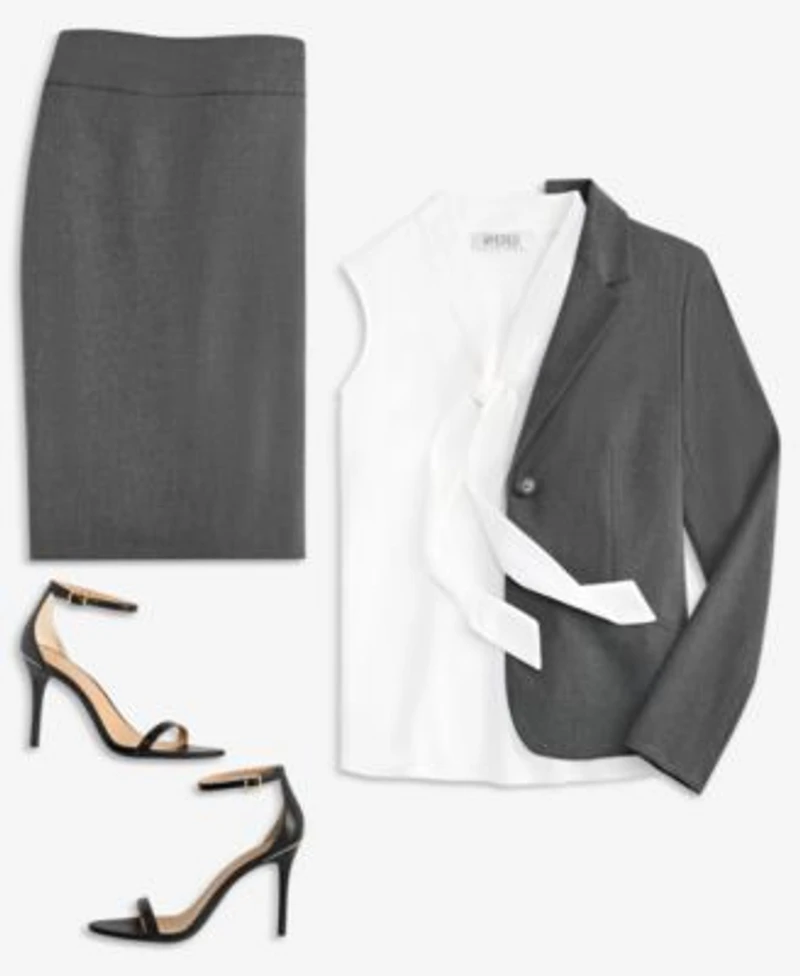 Kasper Womens Washable Notch Collar Two Button Jacket Sleeveless Tie Neck Top Back Zipper Pencil Skirt