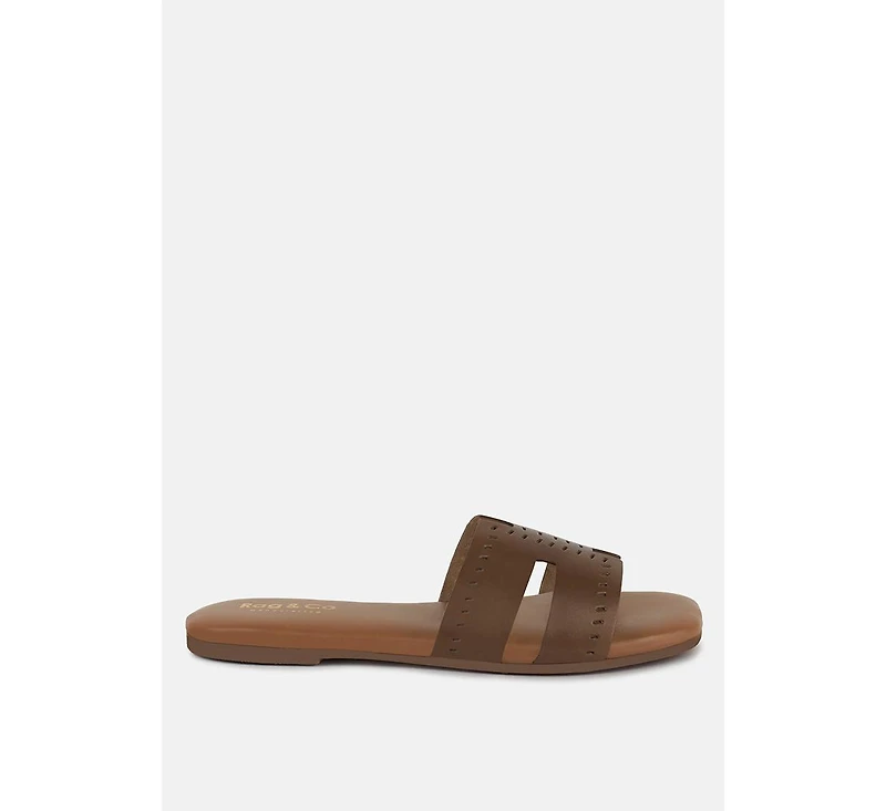 Ivanka Beige Cut Out Slip On Sandals