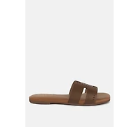 Ivanka Beige Cut Out Slip On Sandals