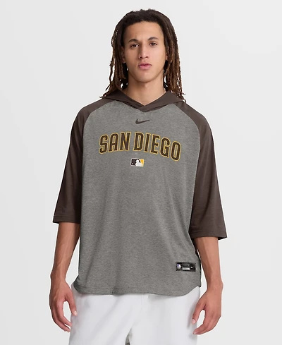 Nike Men's Gray San Diego Padres Authentic Collection Flux Dri-fit Raglan 3/4-Sleeve Hoodie