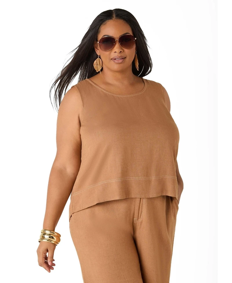 Ashley Stewart Women's Plus Linen Blend Top