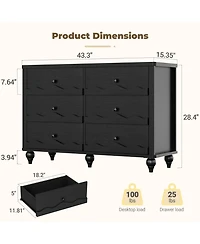 Aheaplus 43" Wooden Dresser with 6 Drawer, Closet Storage Cabinet