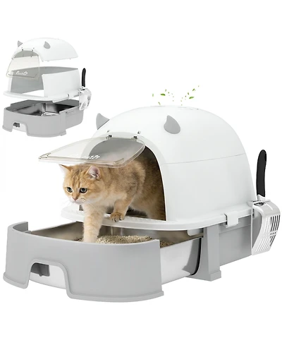 PawHut Stainless Steel Cat Litter Box