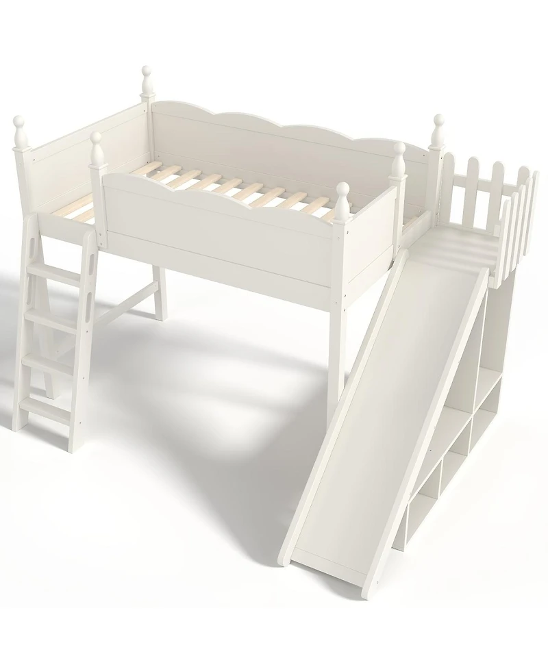 Streamdale Furniture Twin Loft Bed with Storage, Wardrobe, Slide, and Ladders, Solid Wood