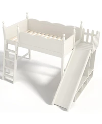 Streamdale Furniture Twin Loft Bed with Storage, Wardrobe, Slide, and Ladders, Solid Wood