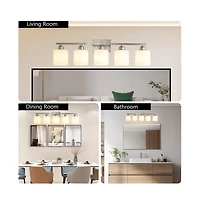Busdays 5 Light Brushed Nickel Modern Bathroom Light Fixture Vanity Light Over Mirror Wall Sconce Frosted Glass Shades E26 Socket Bulbs Not Included