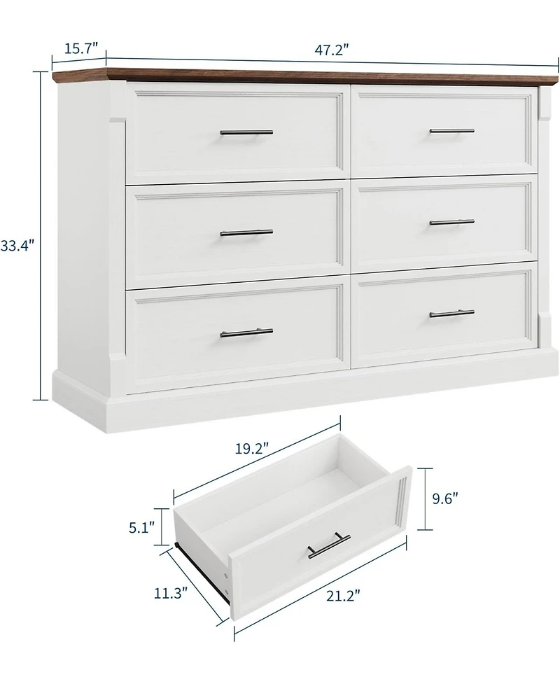 gaomon 6 Drawer Dresser for Bedroom, Farmhouse Large Chest of Drawers with Metal Handles, Rustic Wooden Dresser for Living Room