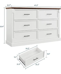 gaomon 6 Drawer Dresser for Bedroom, Farmhouse Large Chest of Drawers with Metal Handles, Rustic Wooden Dresser for Living Room