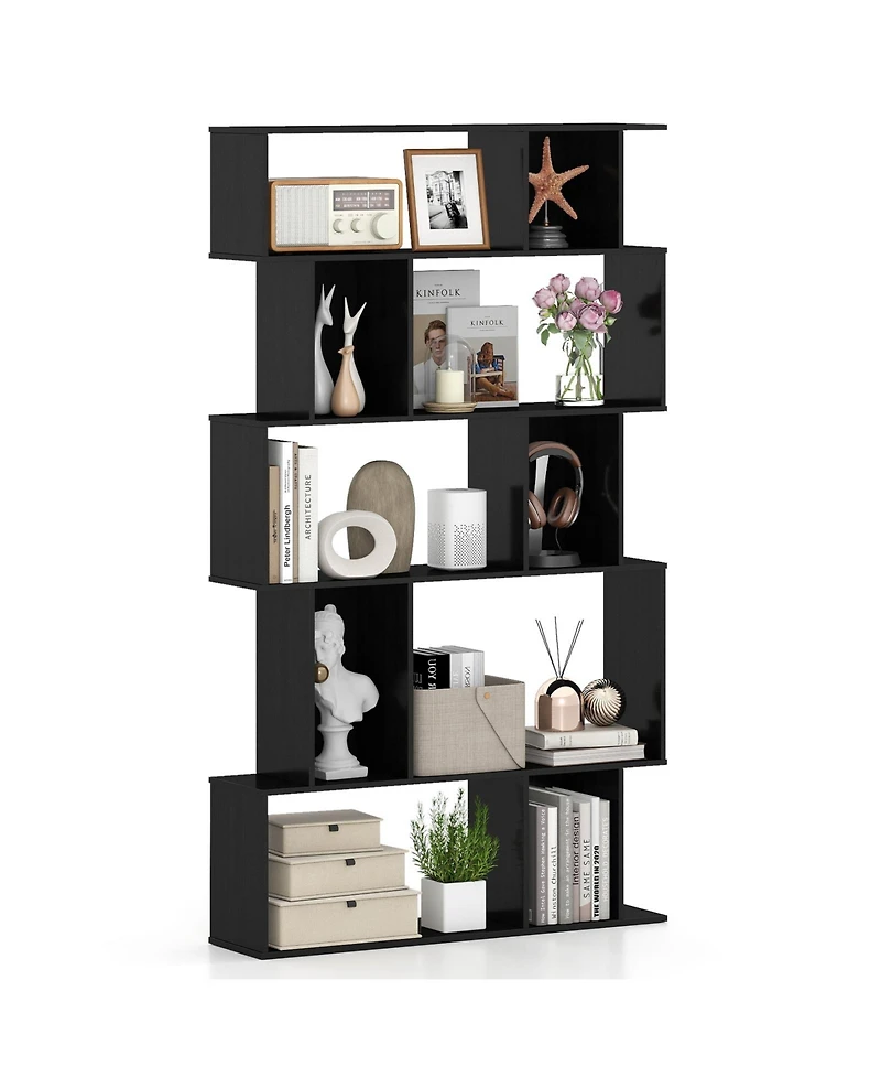 Slickblue 5-Tier Geometric Bookcase with Open and Closed Storage Cubes