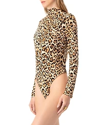 Ivonne Women's Long Sleeve Animal Print Bodysuit