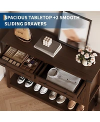 homfan 47 Inch Modern Farmhouse Wooden Console, Sideboard Buffet with 2 Drawers, 4 Barn Doors and Open Shelf for Multi-Room Storage