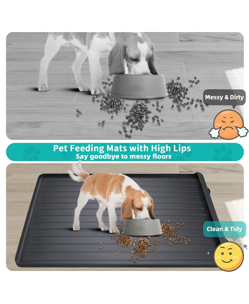 Aronkl Large Waterproof Pet Feeding Mat with Collection Pocket Anti Slip Bite Resistant