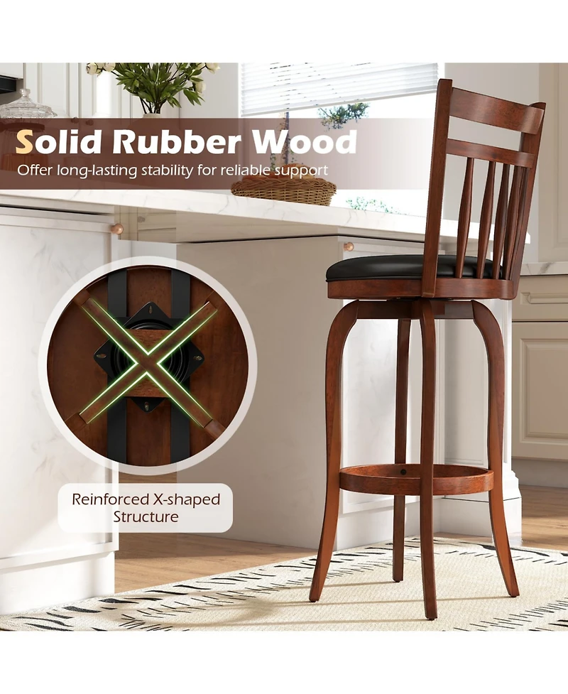 Slickblue Set of 2 Faux Leather Swivel Bar Stools for Counter Height Seating