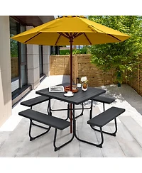 Gymax Outdoor Picnic Table 8-person Square Bench Set with 4 Benches and Umbrella Hole
