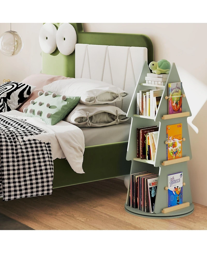 Slickblue Kids 4-Tier Tree Bookshelf with Rotating Display Shelves