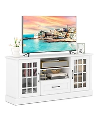 Gouun Farmhouse Tv Stand with Glass Doors and Drawer for TVs up to 70 in